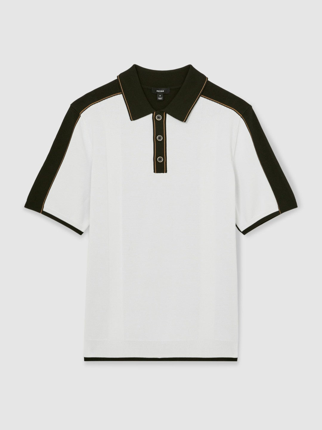 Colour-Block Knit Polo Shirt in Optic White/Green