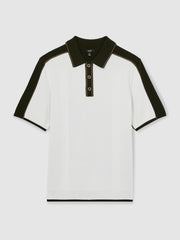 Colour-Block Knit Polo Shirt in Optic White/Green
