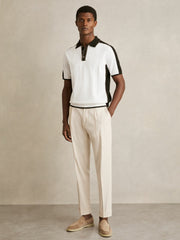 Colour-Block Knit Polo Shirt in Optic White/Green