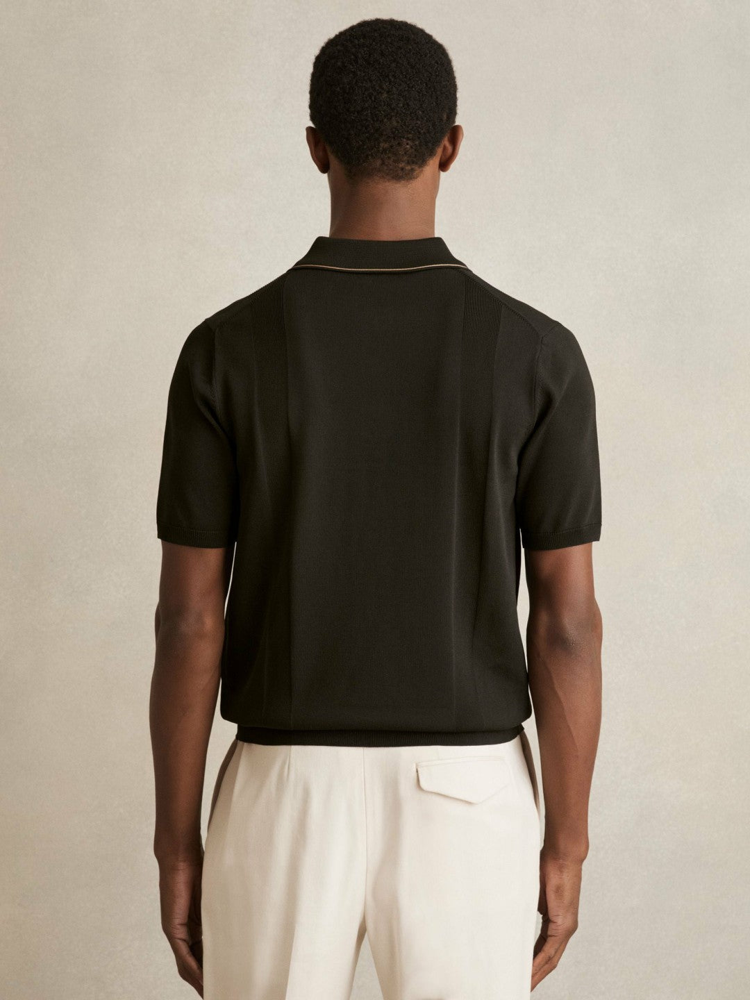 Colour-Block Knit Polo Shirt in Optic White/Green
