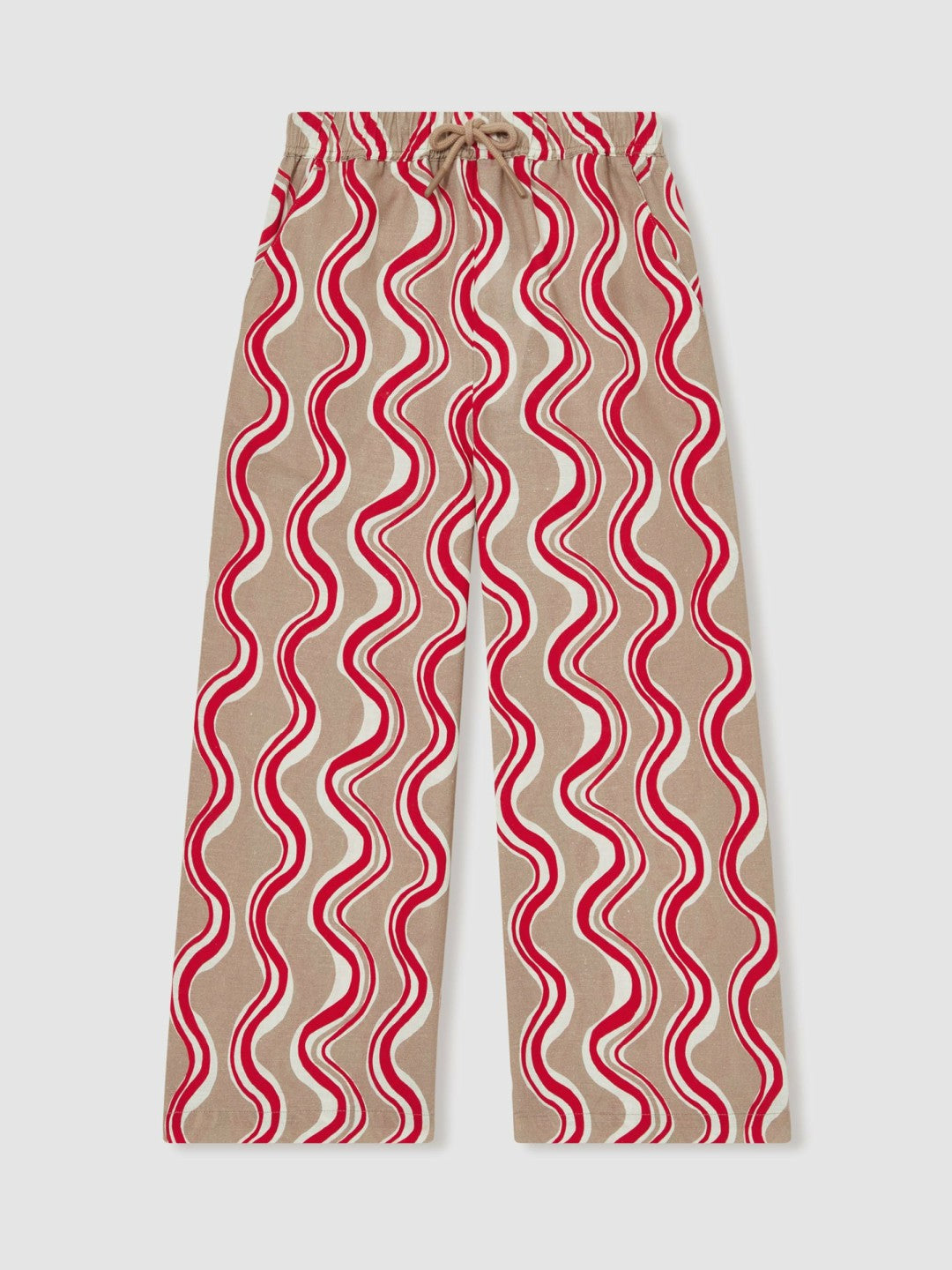 Cotton Linen Printed Trousers in Red