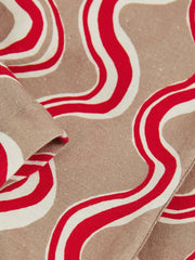 Cotton Linen Printed Trousers in Red
