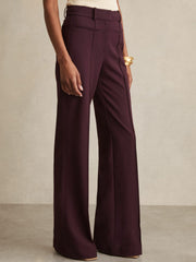 High Rise Flared Trousers in Burgundy