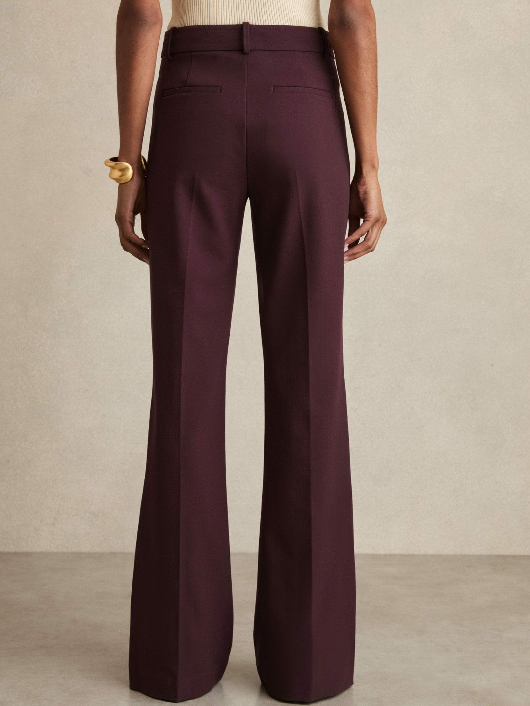 High Rise Flared Trousers in Burgundy