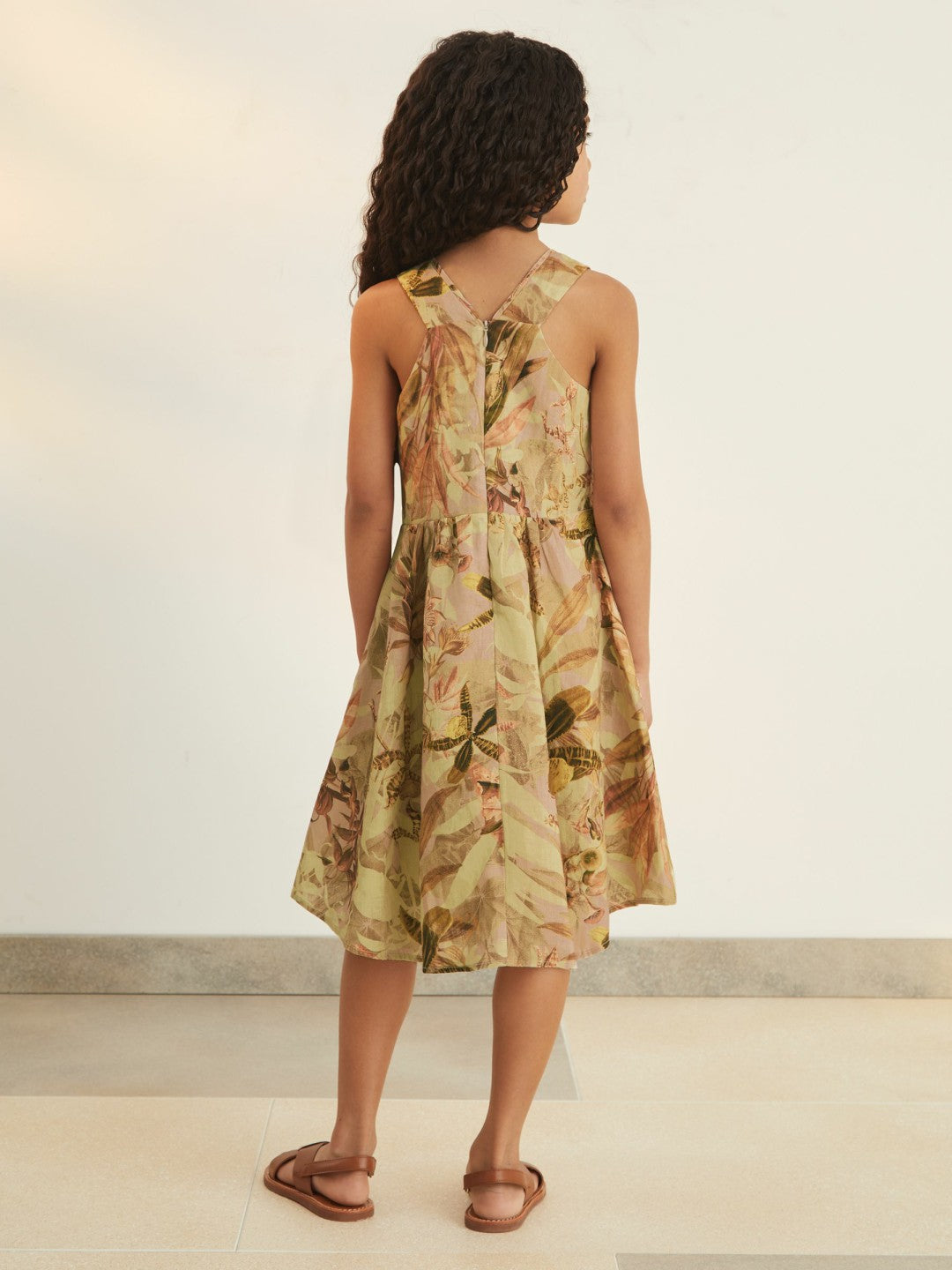 9-13 yrs  | NYBG Floral-Print Midi Dress in Khaki