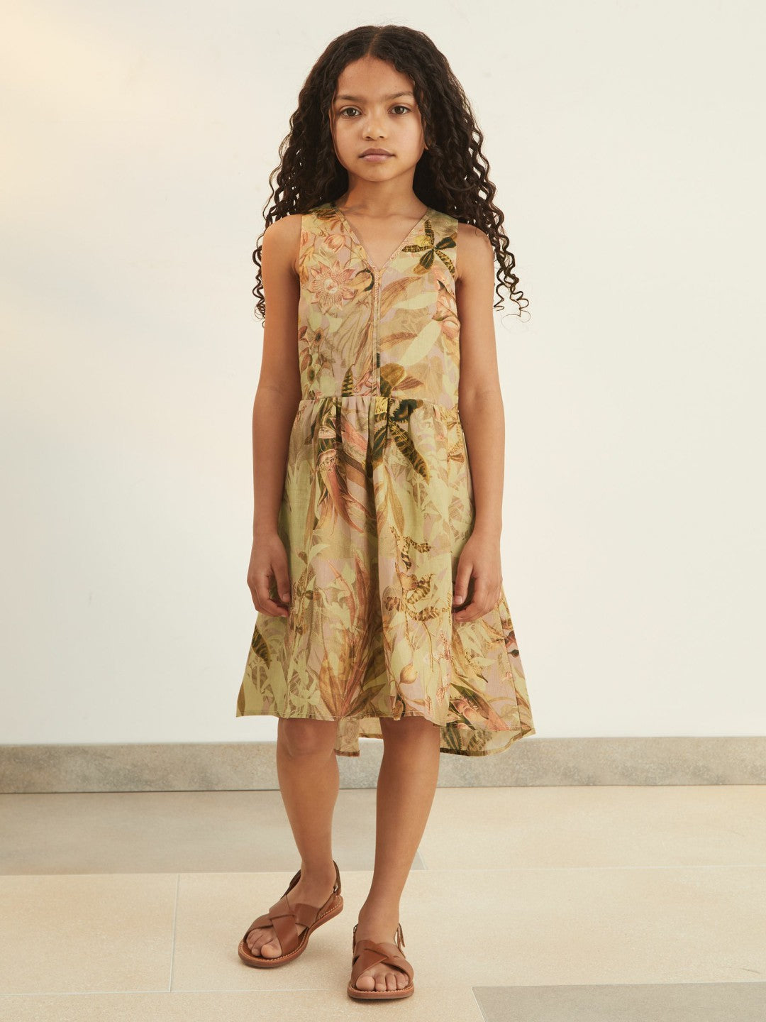 13-14 yrs  | NYBG Floral-Print Midi Dress in Khaki