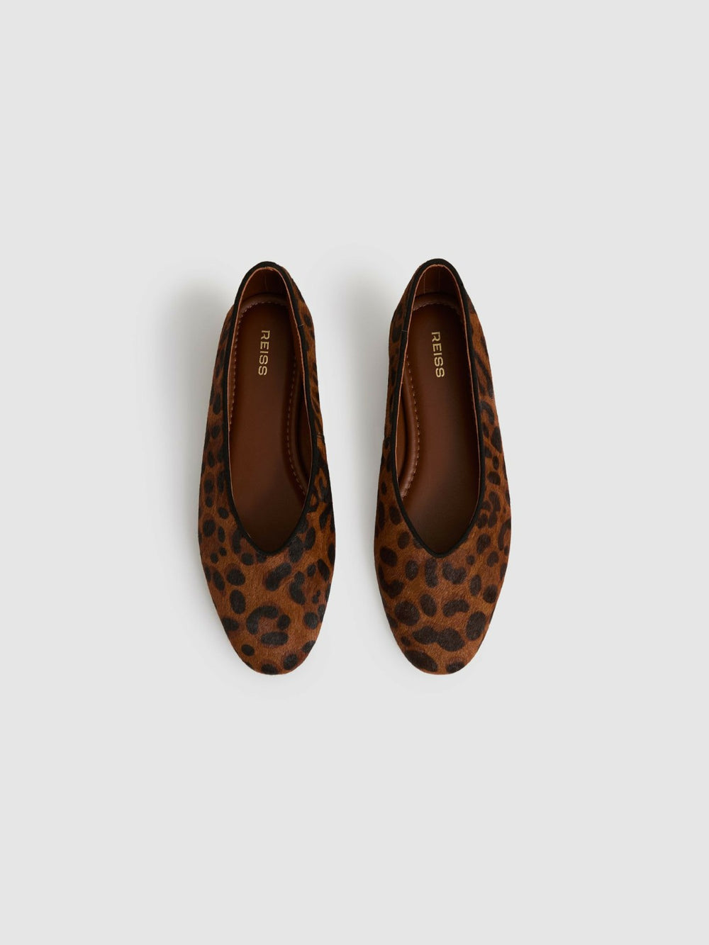 Leather Rounded-Point Toe Ballet Flats in Animal