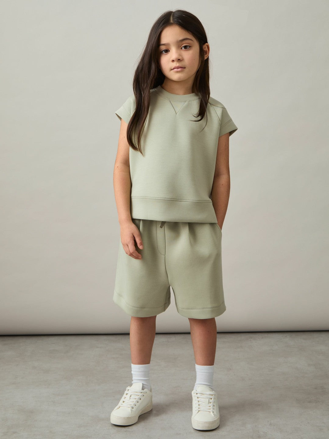 9-13 yrs Modal-Blend Sweatshirt And Shorts Set in Sage