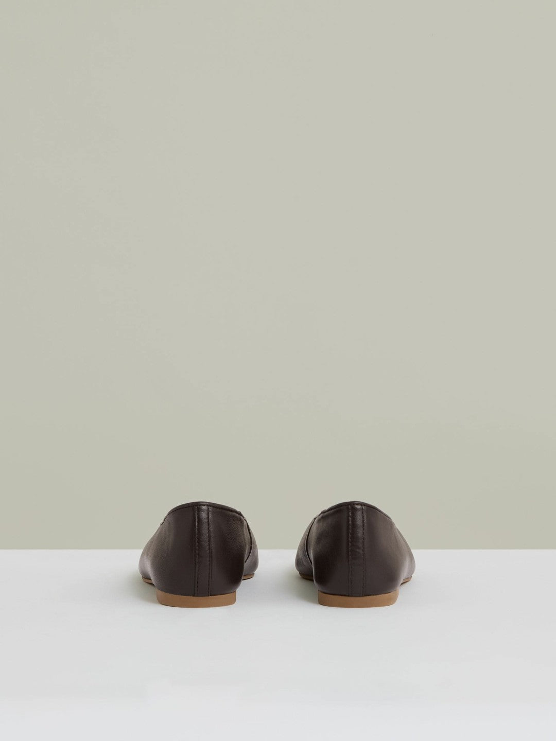 Leather Rounded-Point Toe Ballet Flats in Chocolate