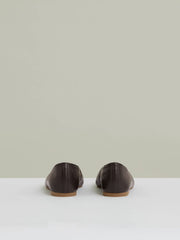 Leather Rounded-Point Toe Ballet Flats in Chocolate