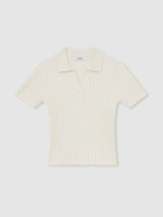 13-14 yrs Rib-Knit Polo Top in Ivory