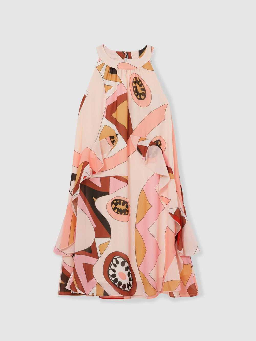 13-14 yrs Printed Ruffle-Trim Dress in Pink