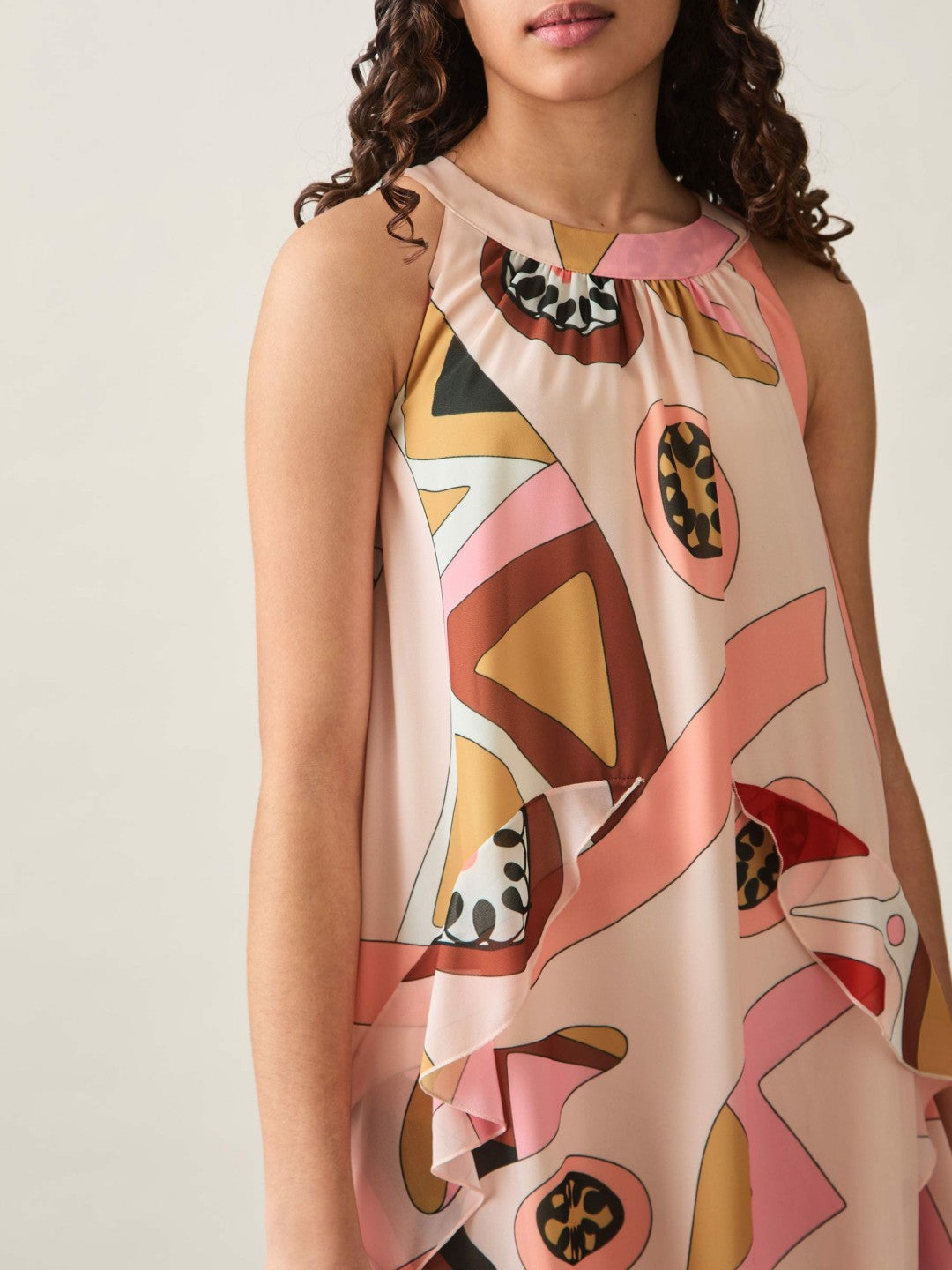 13-14 yrs Printed Ruffle-Trim Dress in Pink