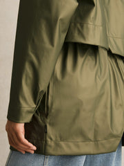 Rains Long Hooded Jacket in Revel Brass Green
