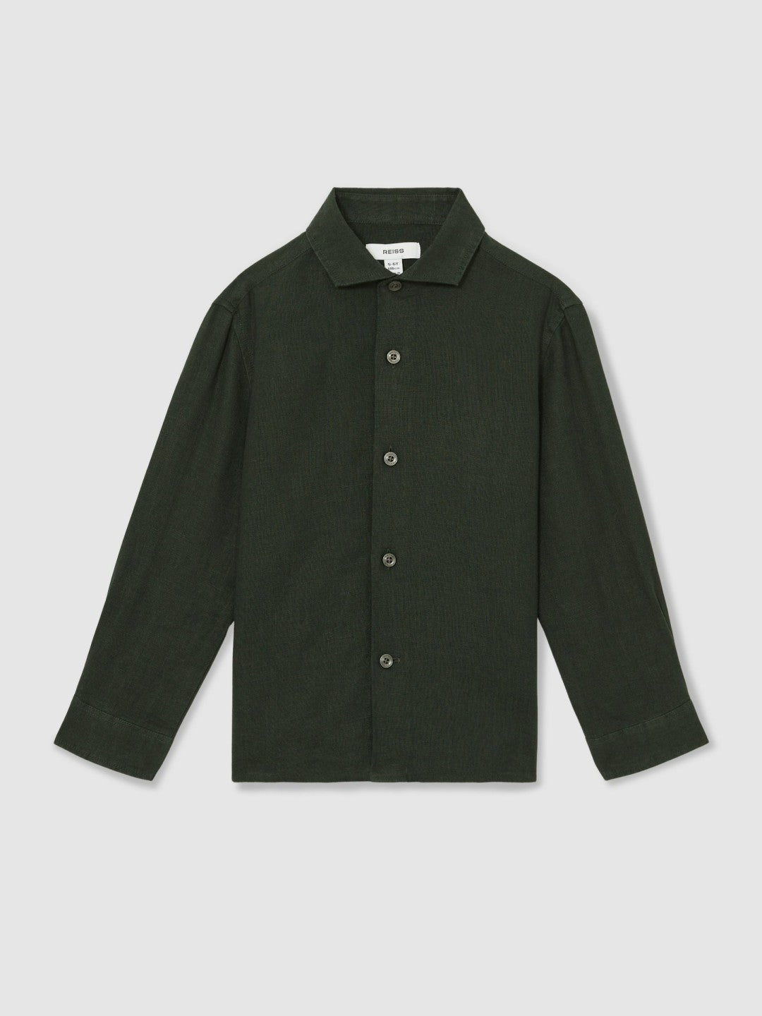 3-9 yrs Linen Cutaway Collar Shirt in Dark Green