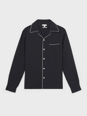 Cuban Collar Shirt with Piping Detail Shirt in Navy