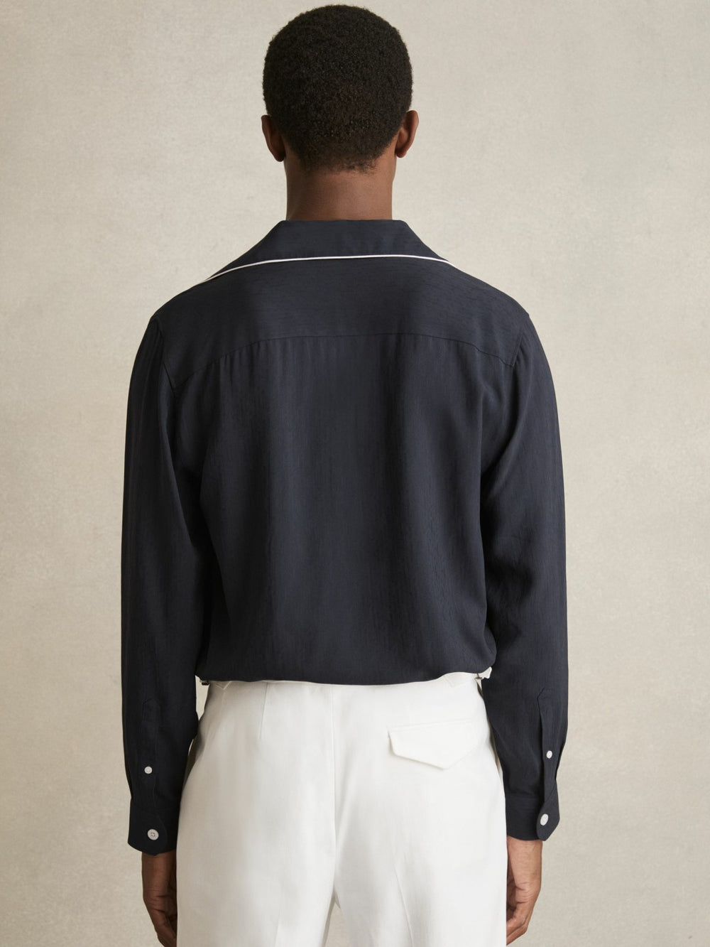 Cuban Collar Shirt with Piping Detail Shirt in Navy