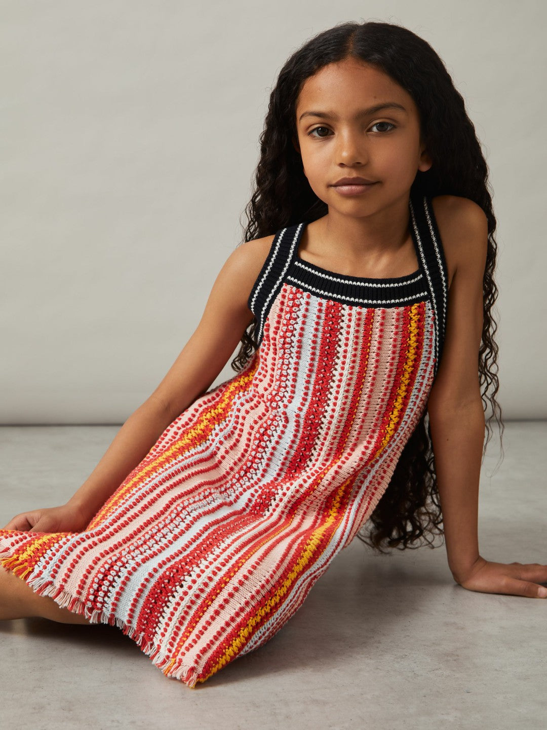9-13 yrs Cotton Striped Knit Dress in Multi