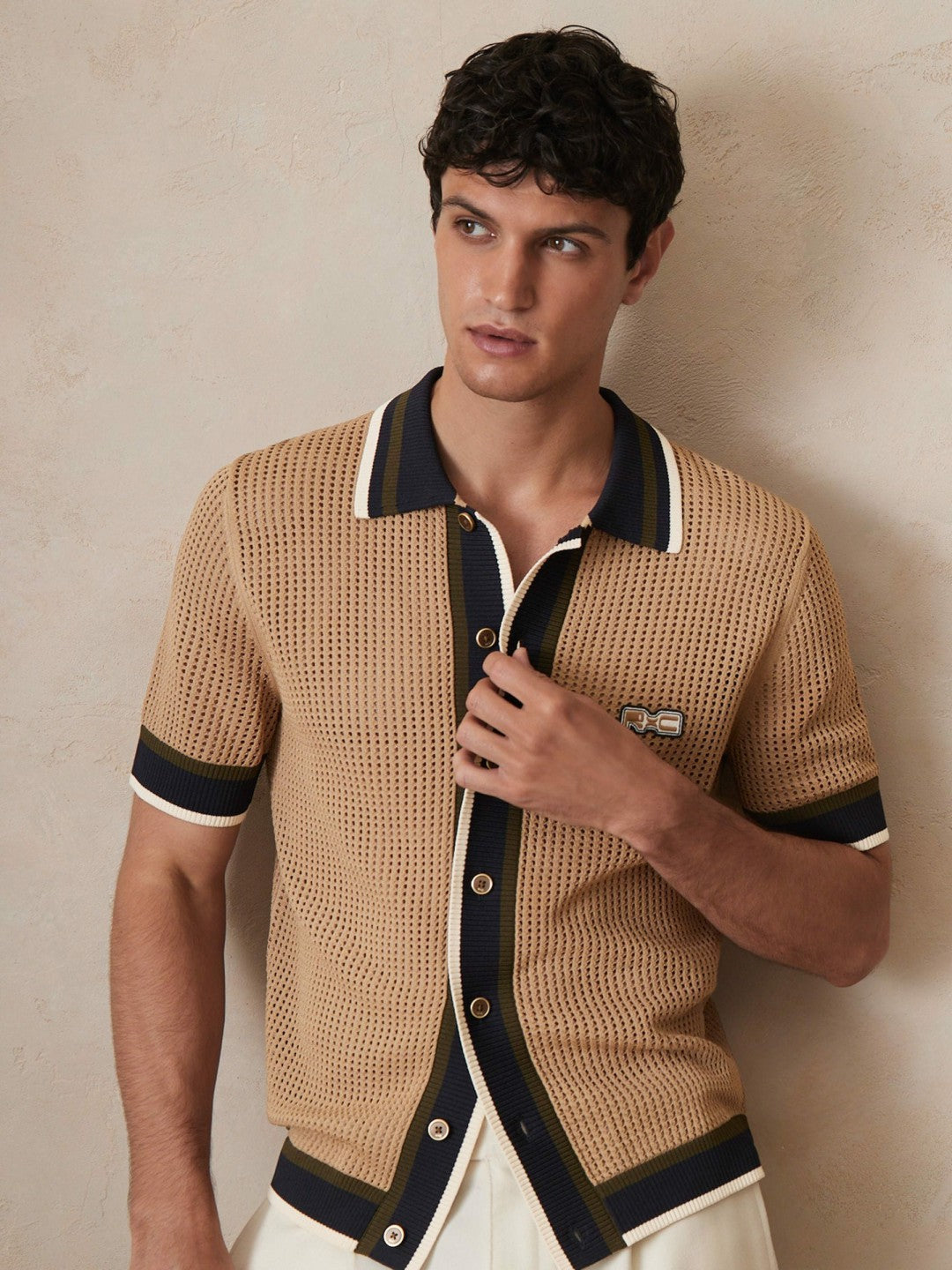 | Ché Crochet Tipped Shirt in Camel