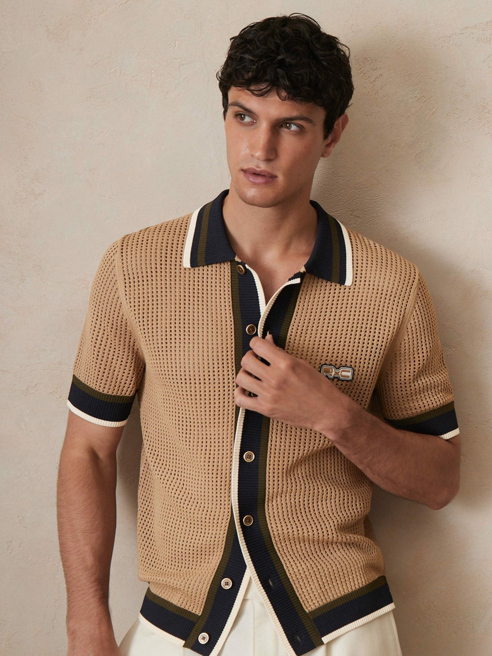 | Ché Crochet Tipped Shirt in Camel