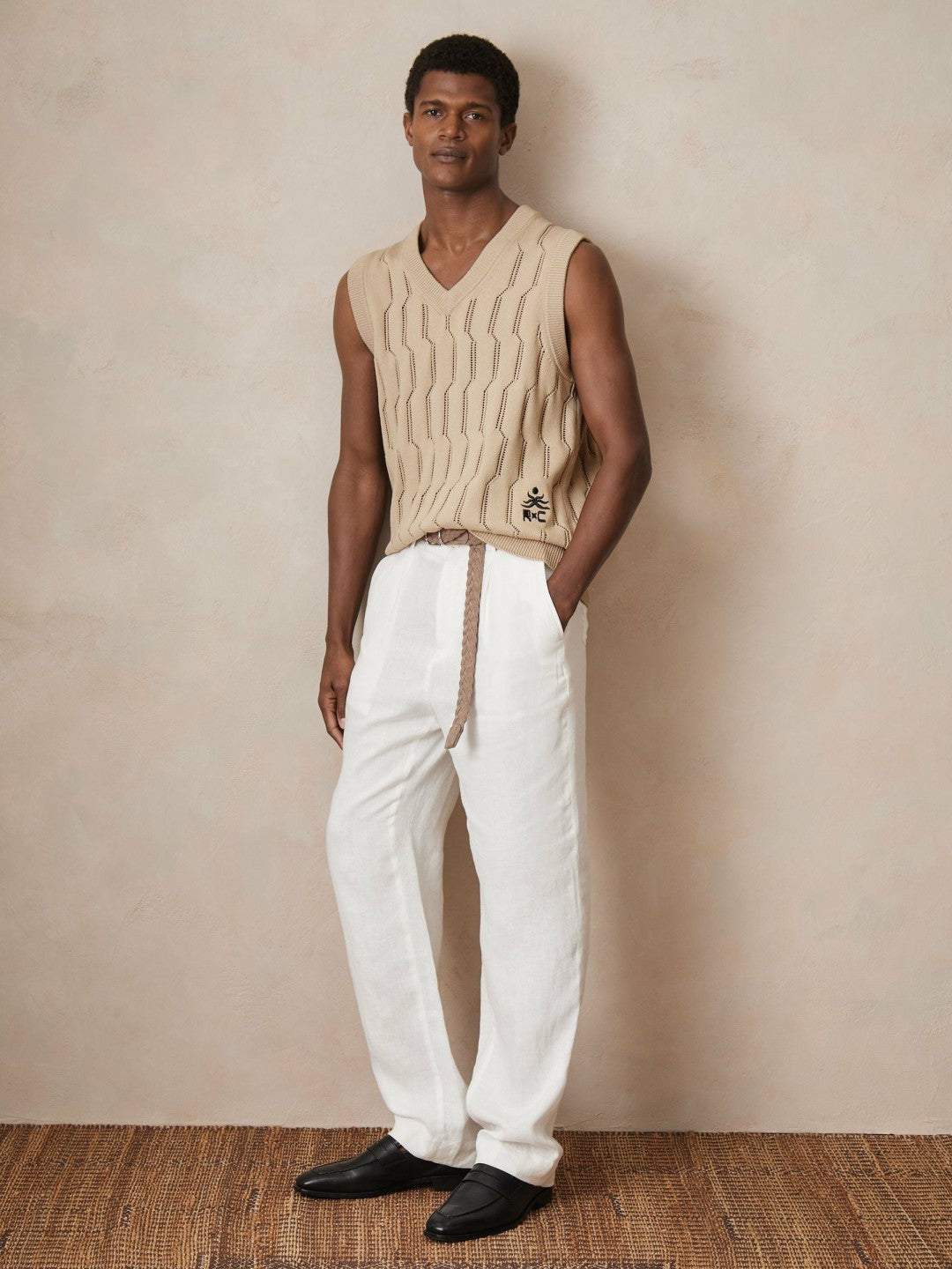 | Ché Pointelle V-Neck Vest in Stone