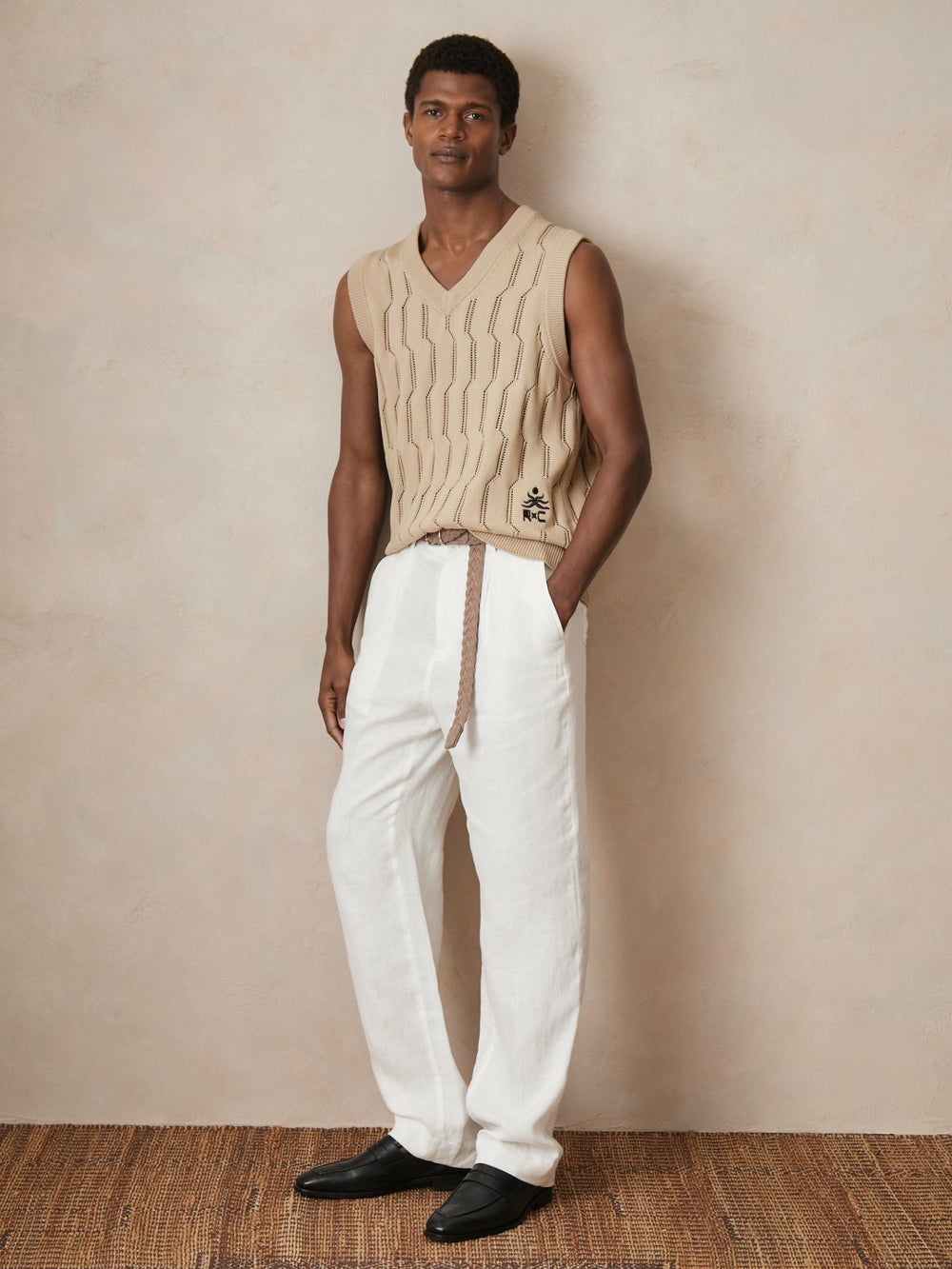 | Ché Pointelle V-Neck Vest in Stone