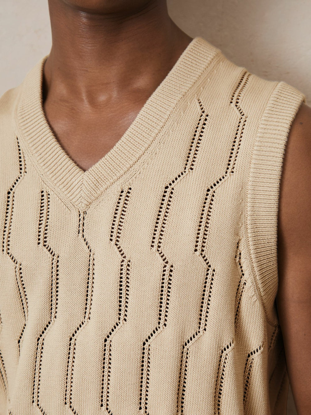 | Ché Pointelle V-Neck Vest in Stone