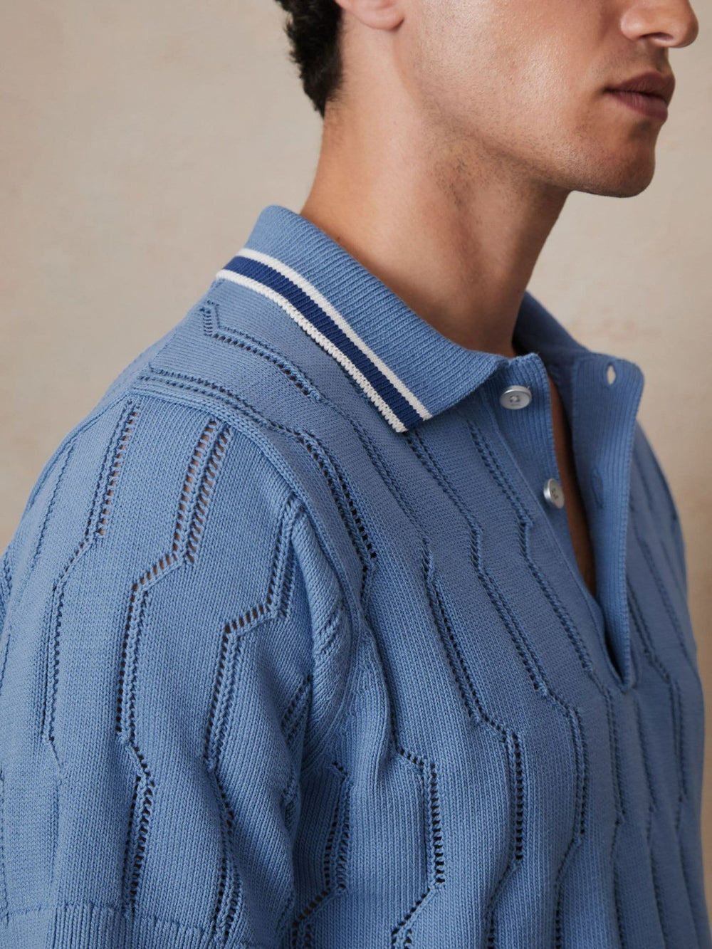 | Ché Cotton Pointelle Polo Shirt in Blue