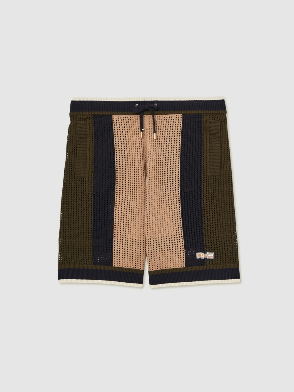 | Ché Crochet Colour-Block Shorts in Camel/Green