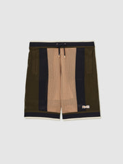 | Ché Crochet Colour-Block Shorts in Camel/Green