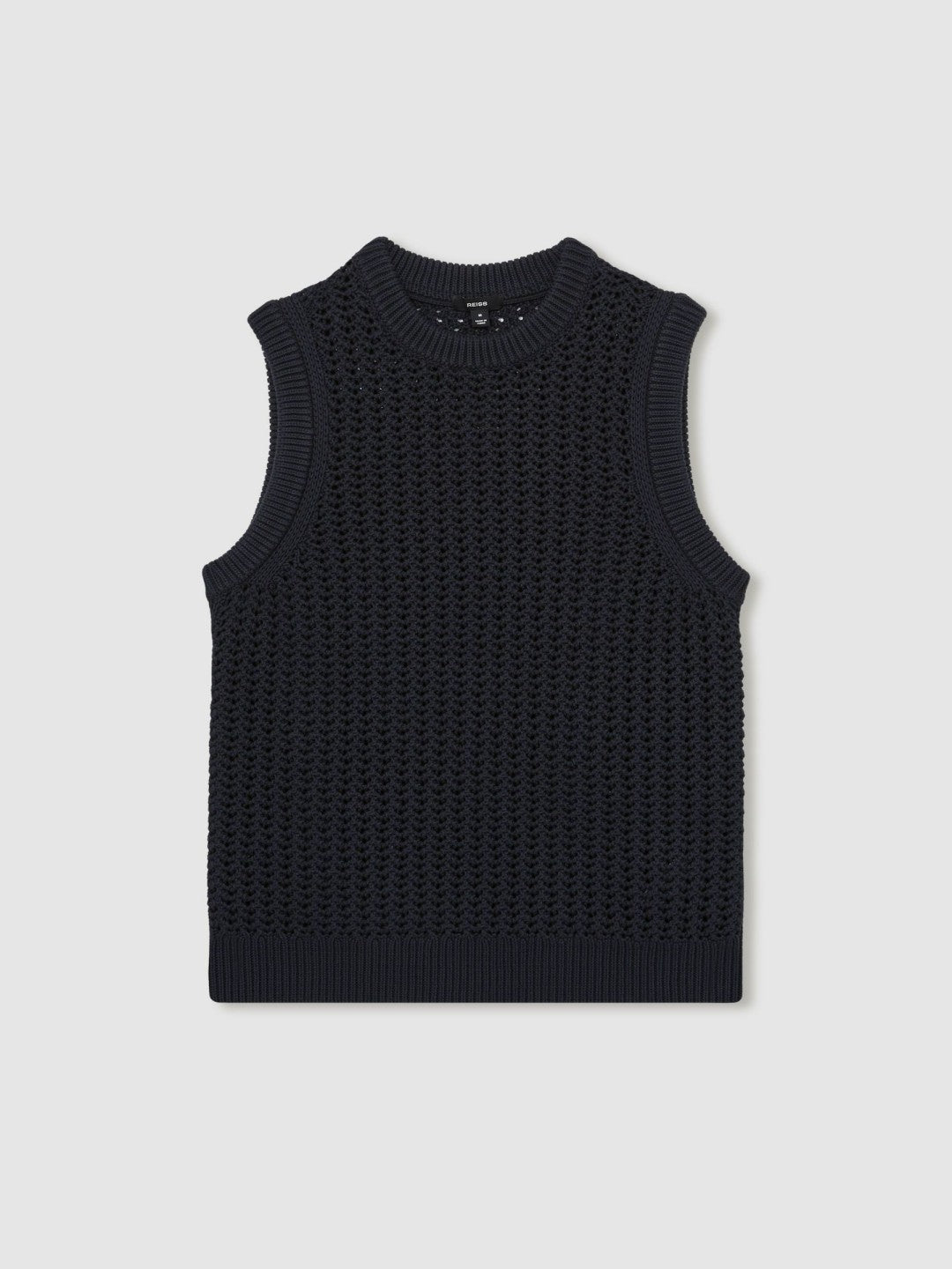 Cotton-Blend Crochet Vest in Navy
