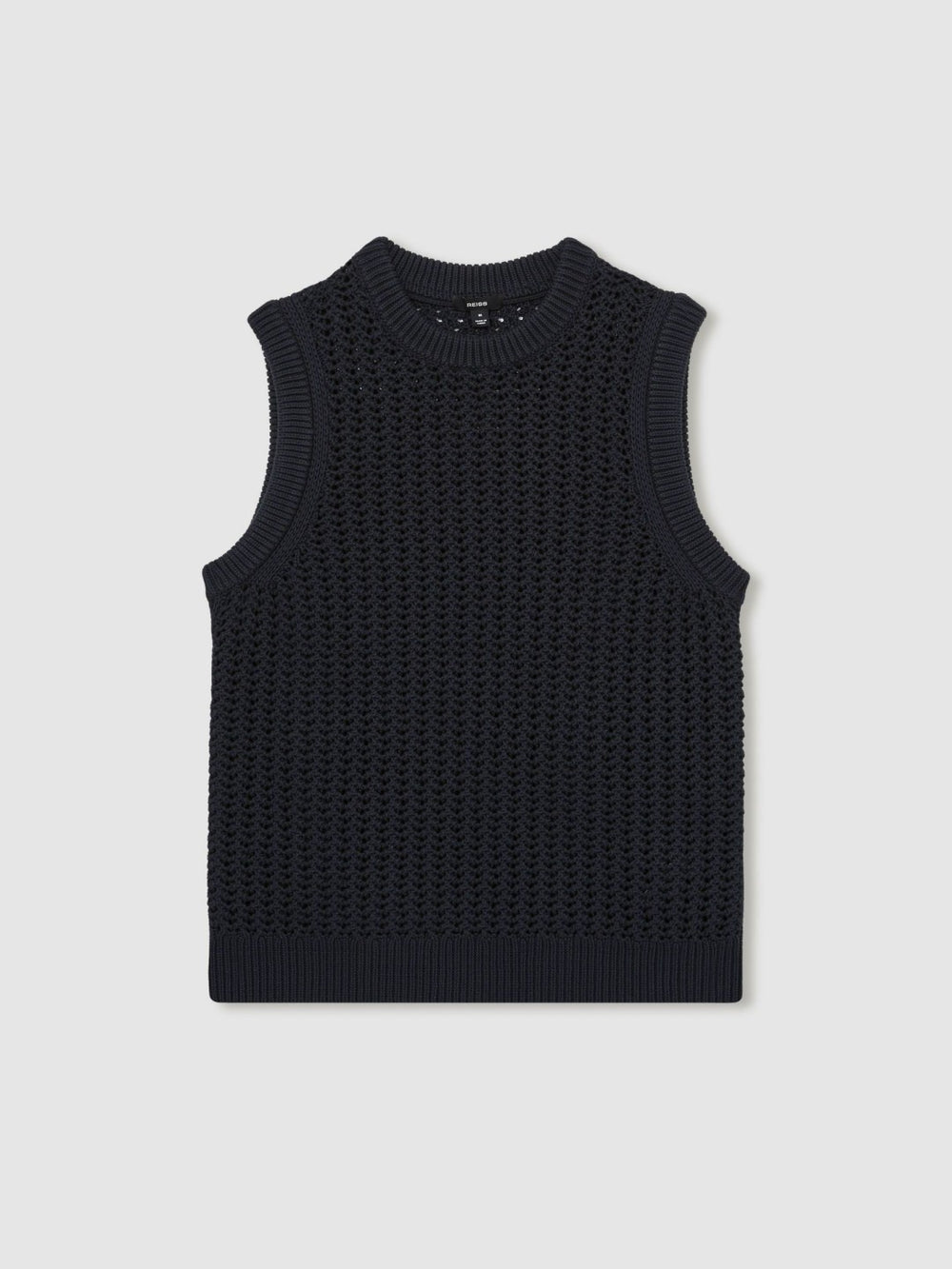 Cotton-Blend Crochet Vest in Navy