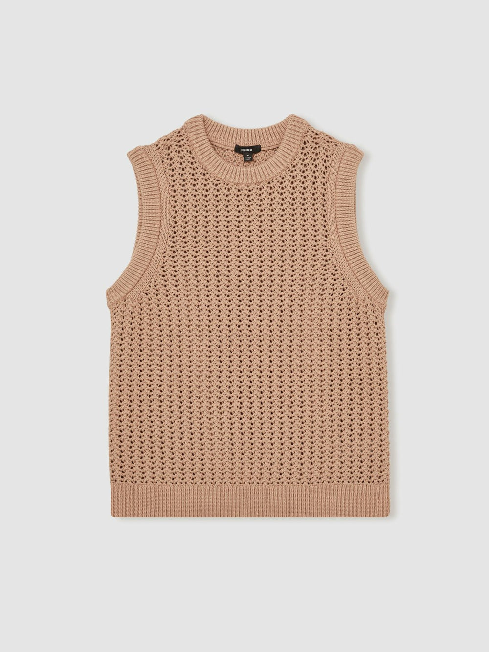 Cotton-Blend Crochet Vest in Soft Camel