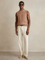Cotton-Blend Crochet Vest in Soft Camel