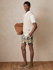 | Ché Sunset-Print Swim Shorts in Olive Green