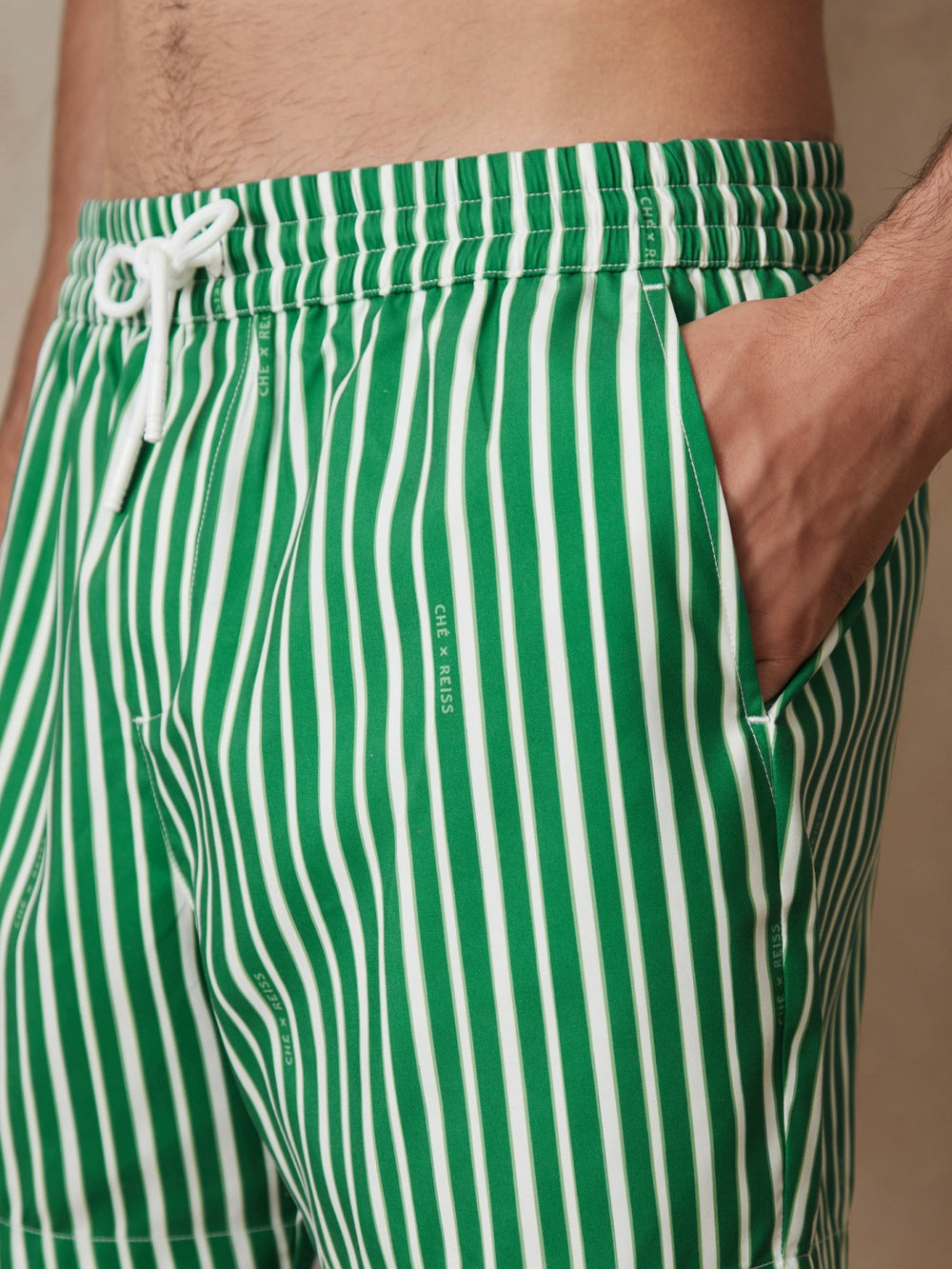 | Ché Stripe Swim Shorts in Green/White