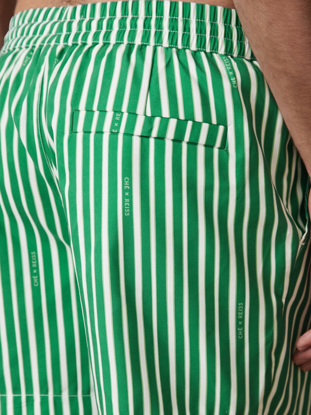| Ché Stripe Swim Shorts in Green/White