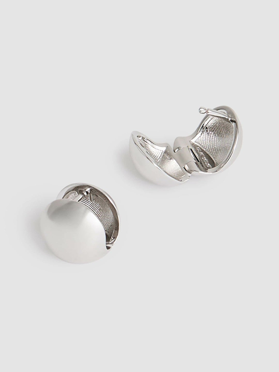 Polished Ball Huggie Earrings in Silver Tone