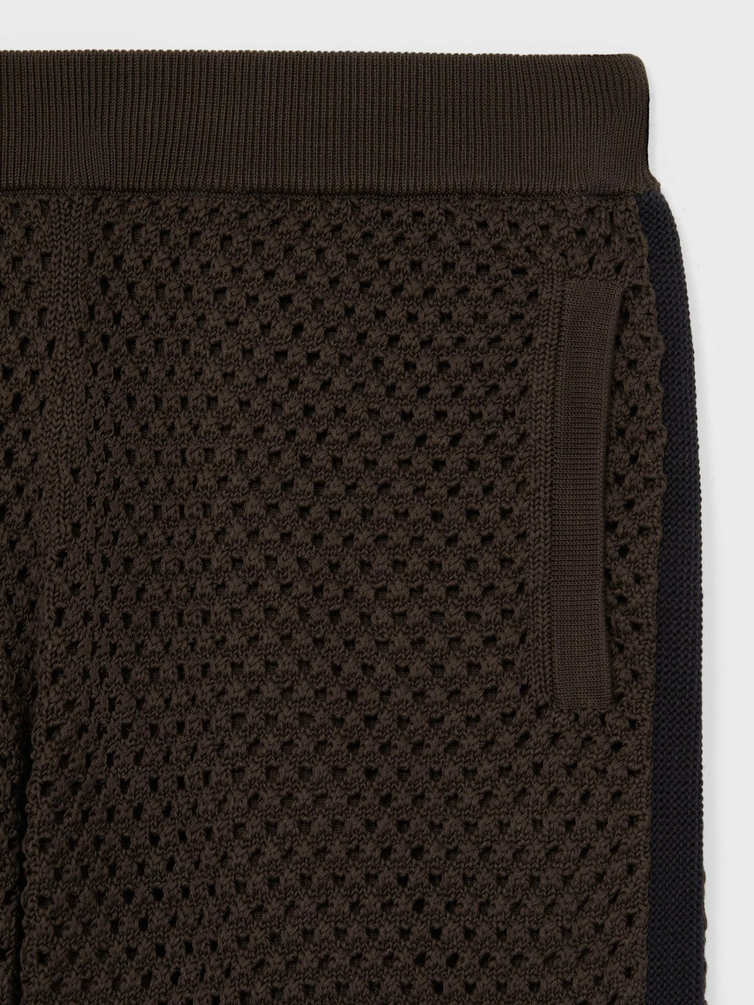 Cotton-Blend Crochet Shorts in Chocolate/Navy