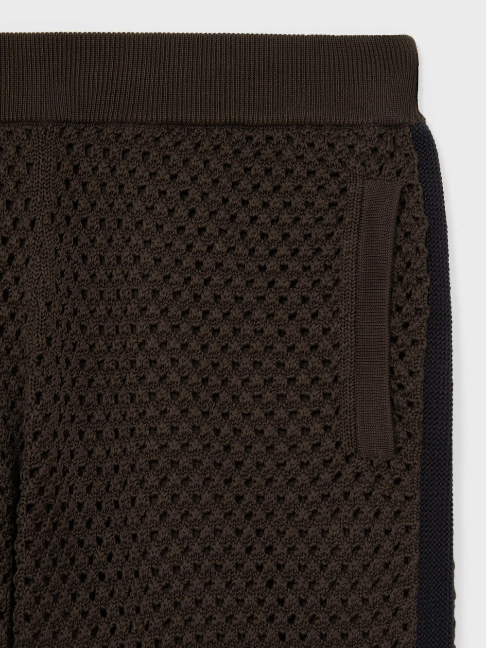 Cotton-Blend Crochet Shorts in Chocolate/Navy