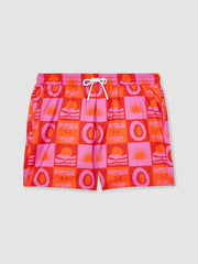 | Ché Sunset-Print Swim Shorts in Orange/Pink