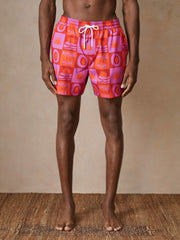 | Ché Sunset-Print Swim Shorts in Orange/Pink