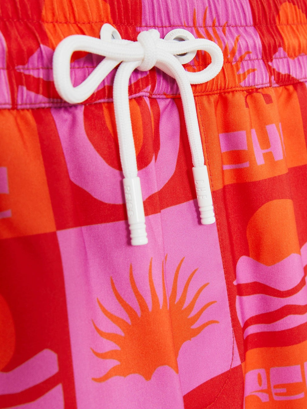 | Ché Sunset-Print Swim Shorts in Orange/Pink
