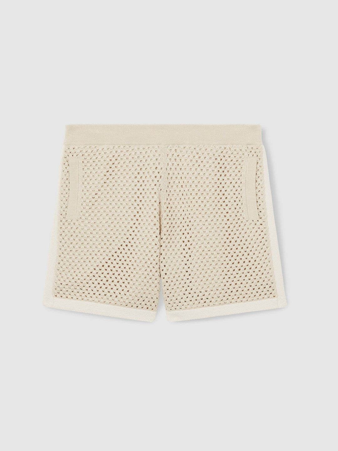 Cotton-Blend Crochet Shorts in Taupe/Off White