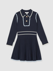 3-9 yrs Piped Knitted Skater Dress in Navy