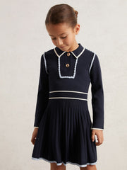 9-13 yrs Piped Knitted Skater Dress in Navy