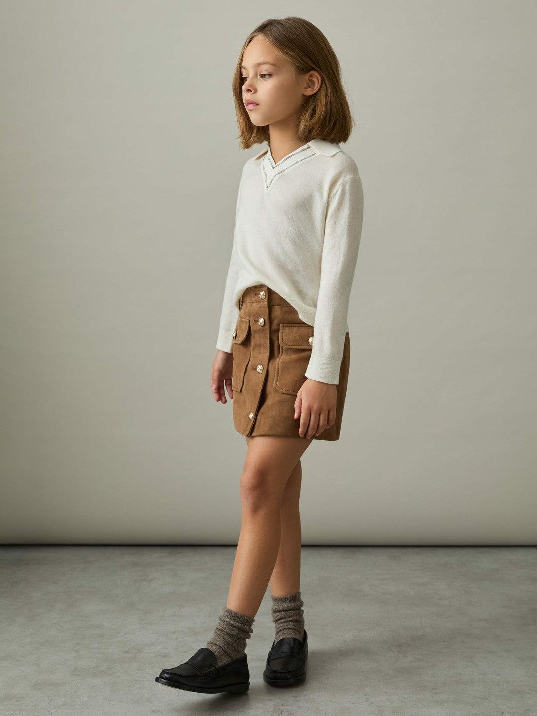 9-13 yrs Suede Flap Pocket Skirt in Tan