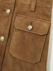 9-13 yrs Suede Flap Pocket Skirt in Tan