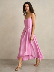 Satin Drape-Detail Slip Dress in Pink