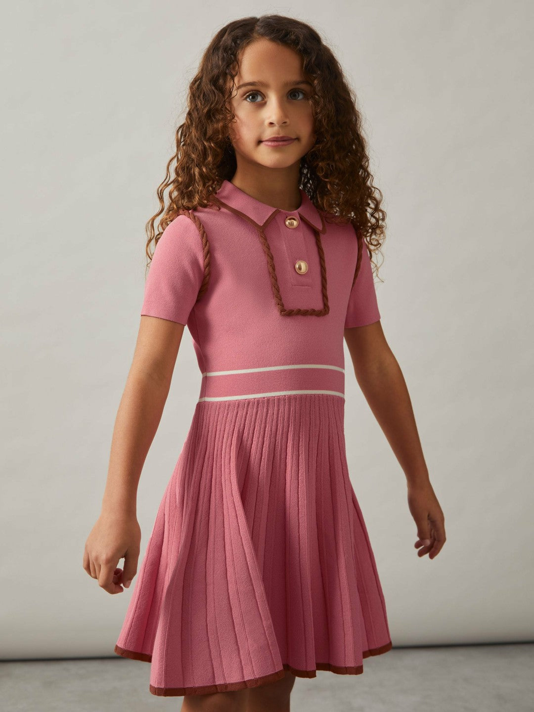 9-13 yrs Twist-Piped Knitted Dress in Pink